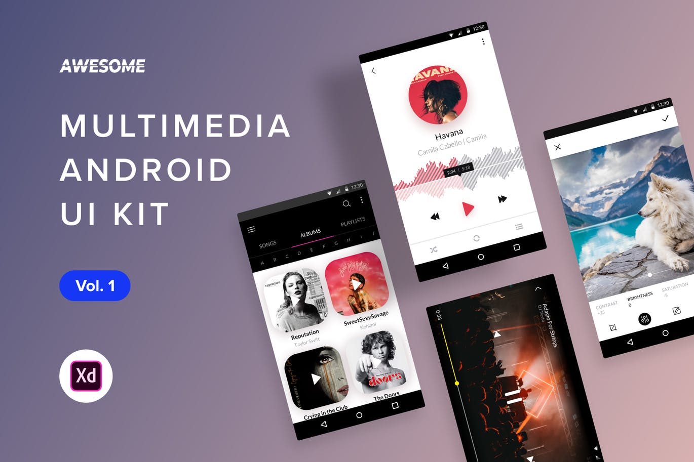 安卓平台在线听歌APP应用用户交互界面设计XD模板v1 Android UI Kit – Multimedia Vol. 1 (Adobe XD)插图