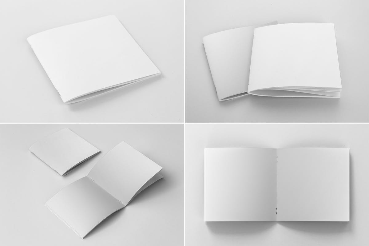 简约方形杂志宣传册样机 Square Brochure Mockups插图