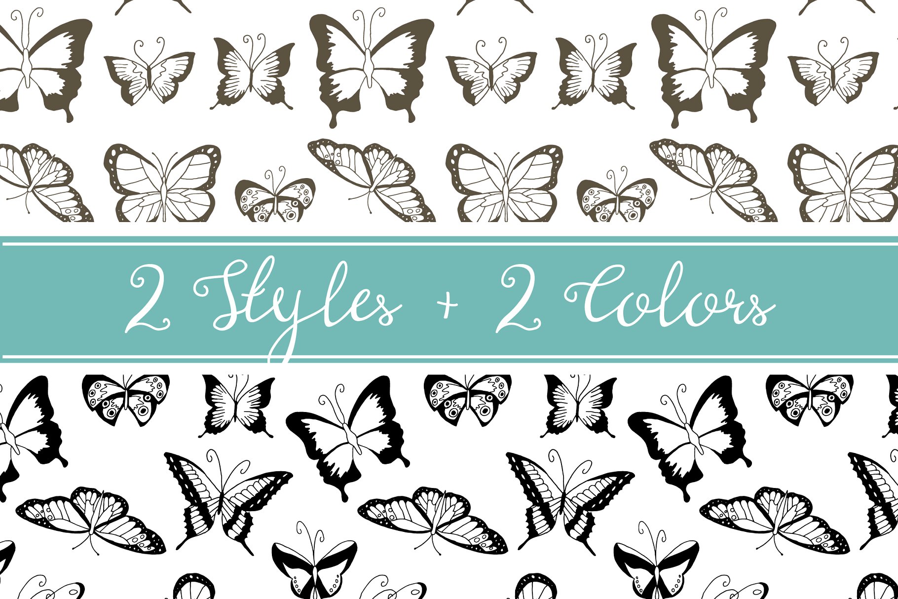 蝴蝶图案无缝纹理素材包 Seamless Butterfly Pattern – Vector插图(2)