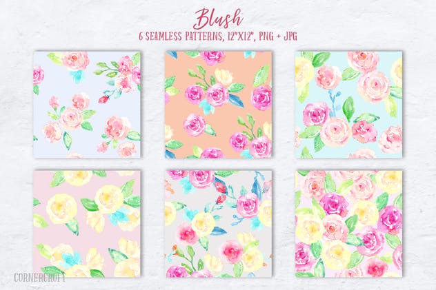 腮红水彩花卉插画合集 Watercolor Collection Blush插图(3)