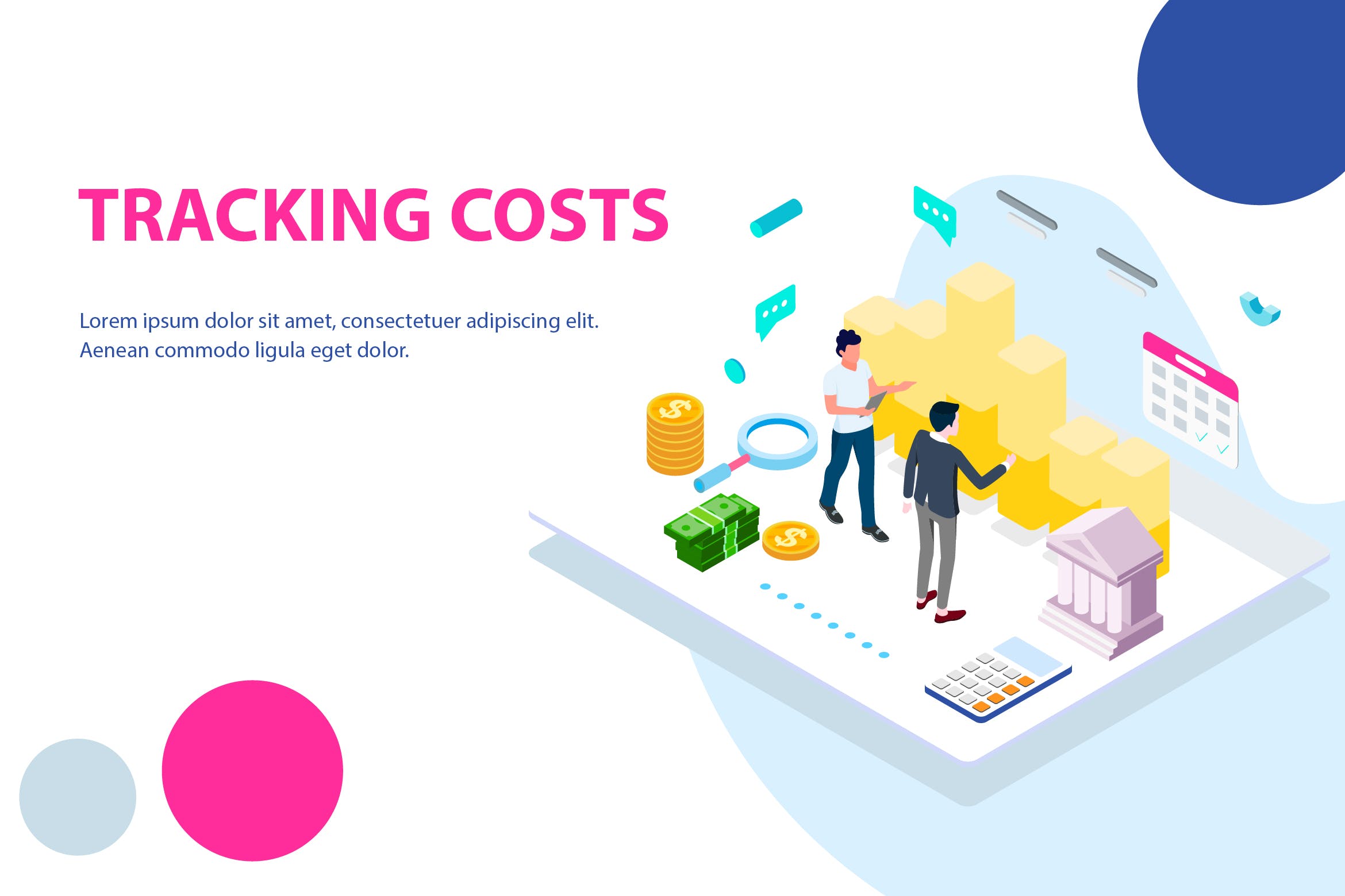项目成本跟踪控制2.5D概念插画素材 Tracking Costs Isometric Illustration – FV插图