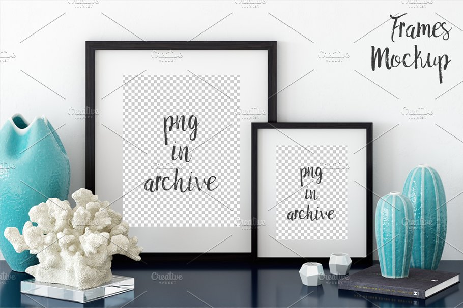 现代室内画框相框样机 Interior Frames Mockup – 03 (1 PSD)插图(2)