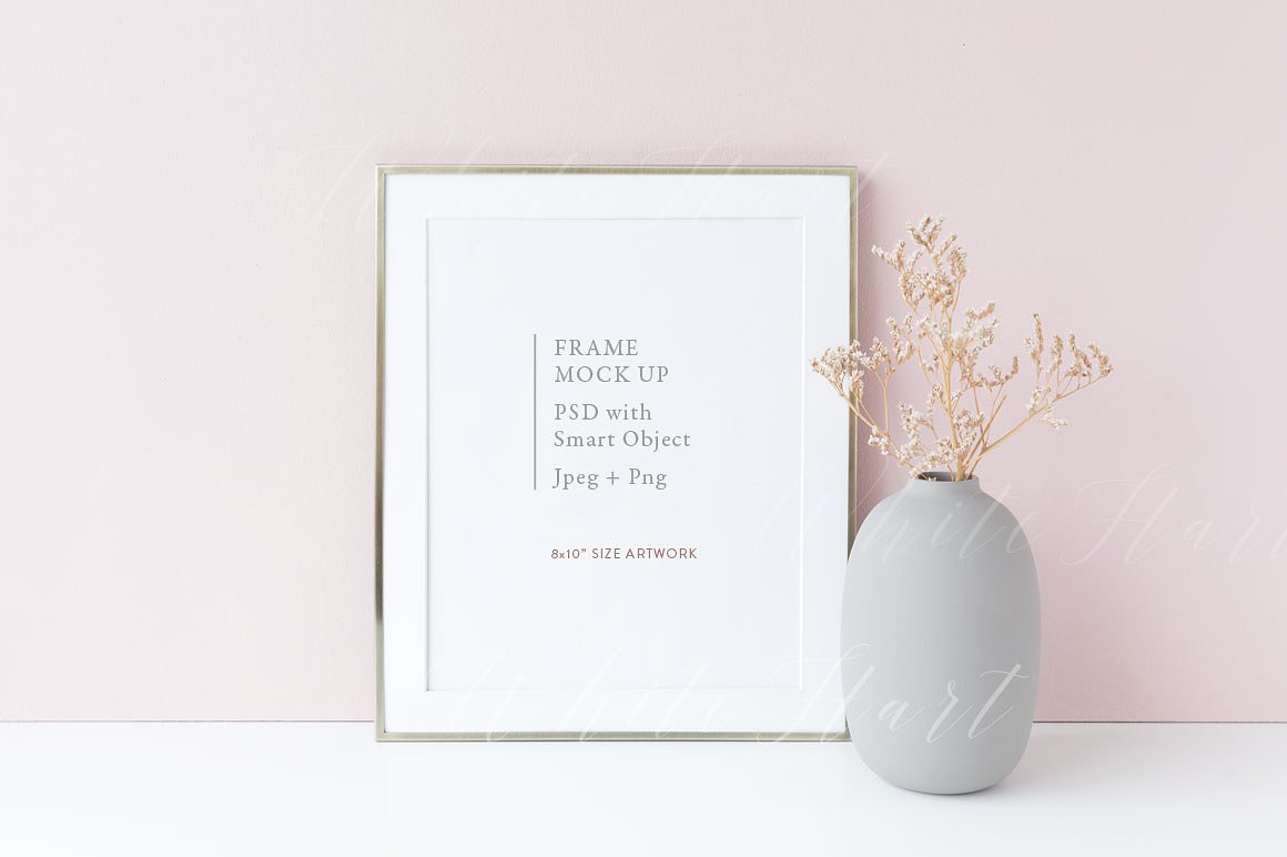 银色金属框架相框样机模板 8×10 golden frame mock up – PSD/PNG插图