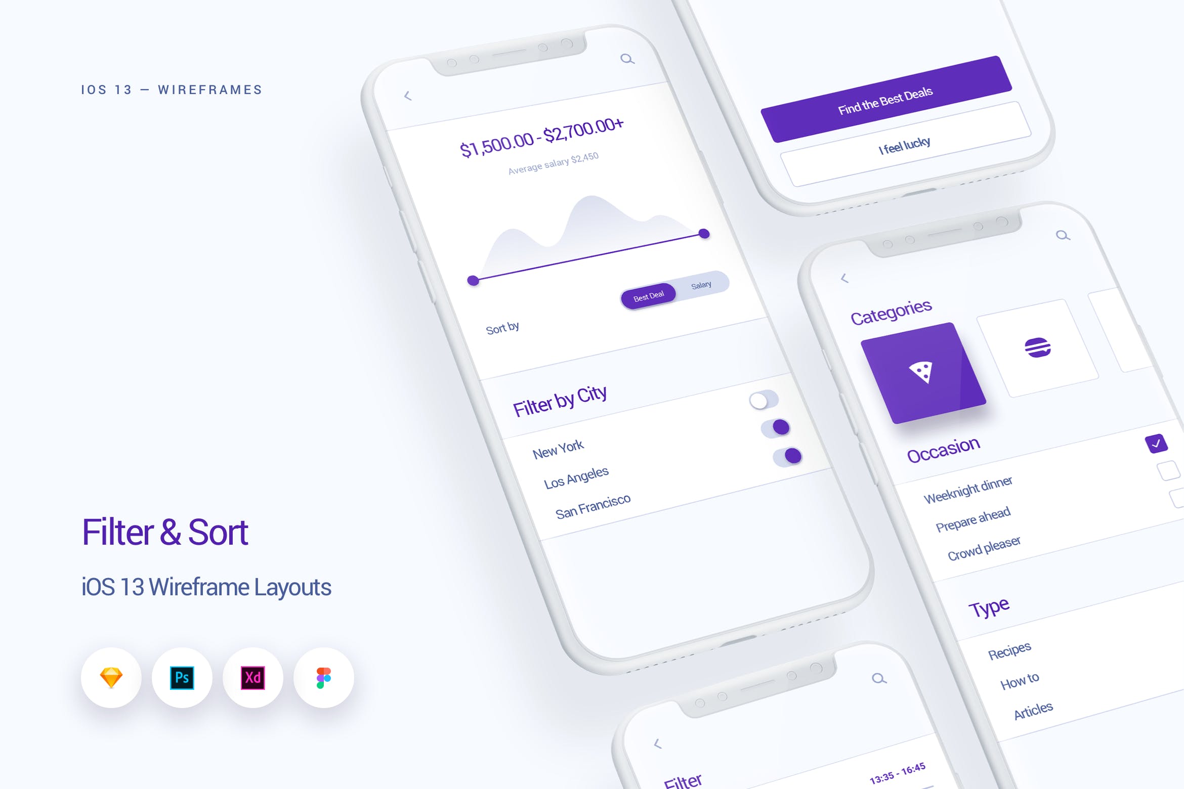 iOS13设计规范之筛选排序界面UI设计线框图套件 Filter & Sort – iOS 13 Wireframe Kit插图