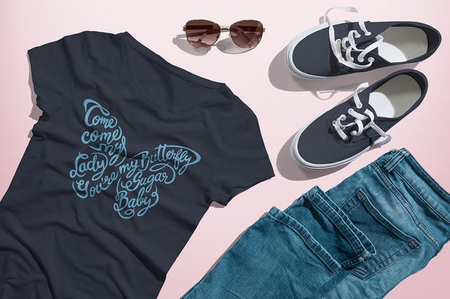 女版圆领T恤服饰印花设计样机素材 Crew Neck T-shirt Mock-up Female Version插图(4)