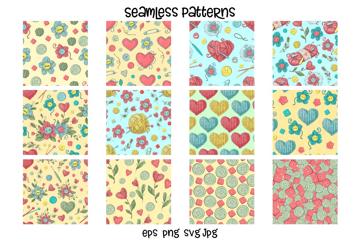 手工针织花卉/爱心矢量剪贴画合集插图(8)