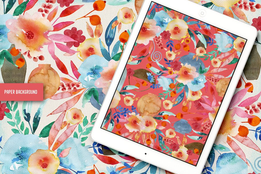 民族风水彩铺满样式花卉剪贴画 Contrast Flowers插图(2)