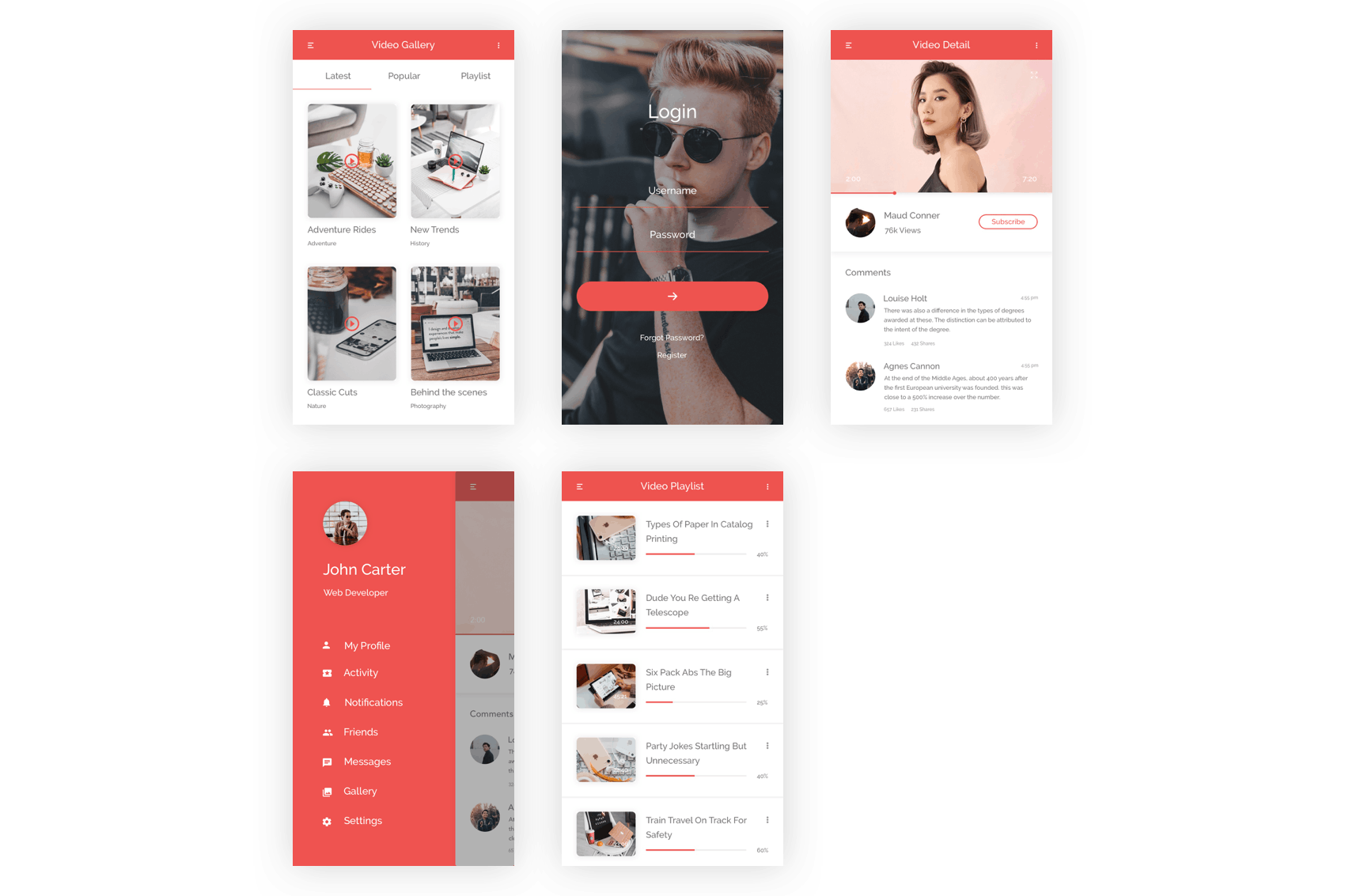 视频社交分享APP应用UI界面设计XD模板插图(1)