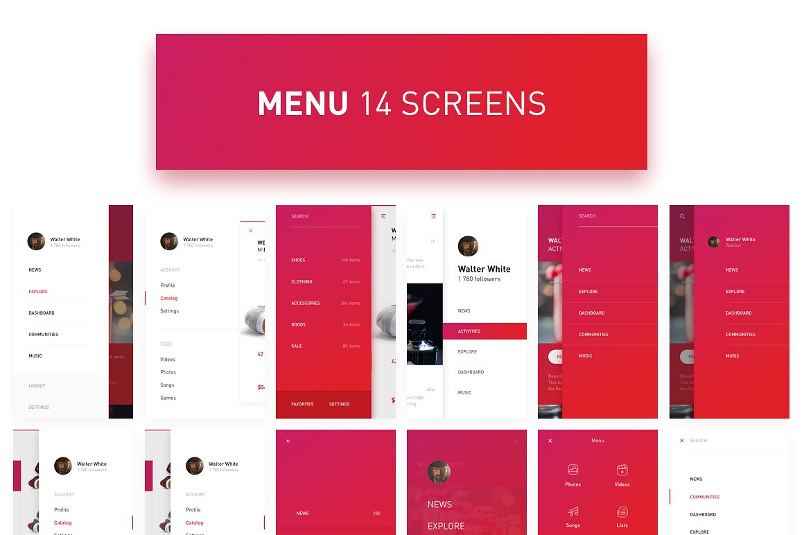 红色格调多用途 APP UI 套件 REDS UI Kit [SKETCH]插图(5)