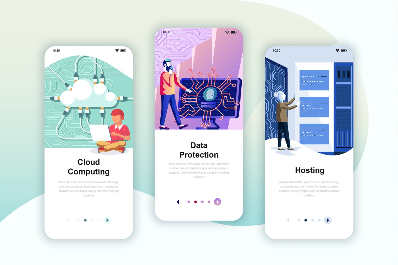 云计算/数据保护/服务器托管主题素材库精选概念插画APP启动页模板 Instagram Stories Onboarding Screens Mobile App插图