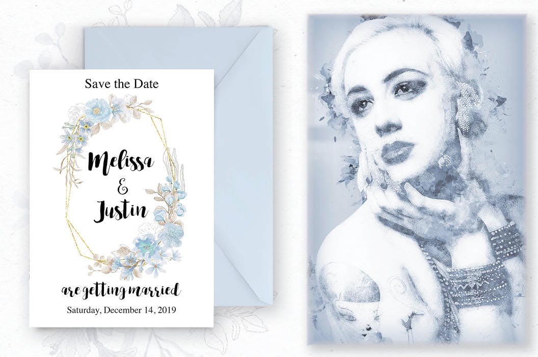 粉蓝色水彩手绘花卉剪贴画PNG素材库精选设计素材 Powder Blue Watercolor Design Collection插图(7)