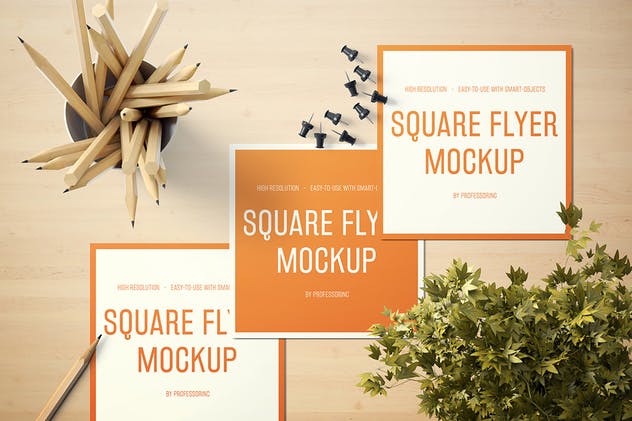 逼真的方形传单样机套装V1 Square Flyer Mockup – Set 1插图(4)