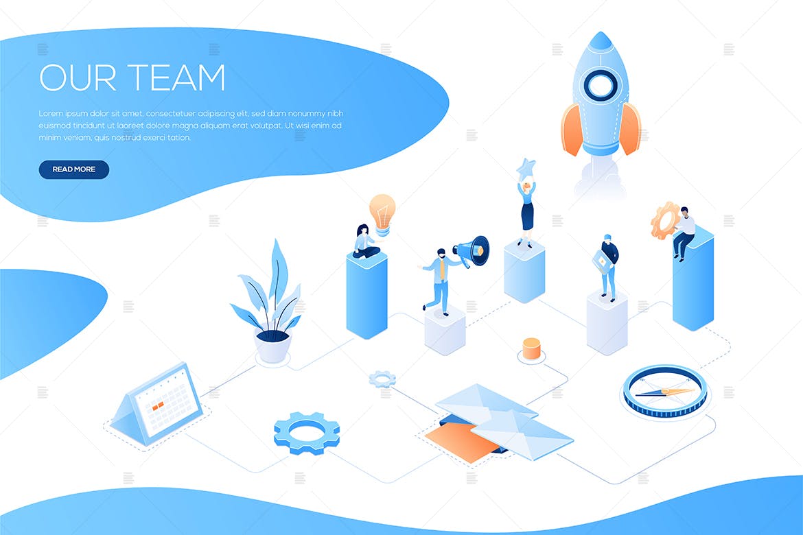 我们的团队主题网站设计现代等距素材库精选概念插画 Our team – colorful isometric web banner插图