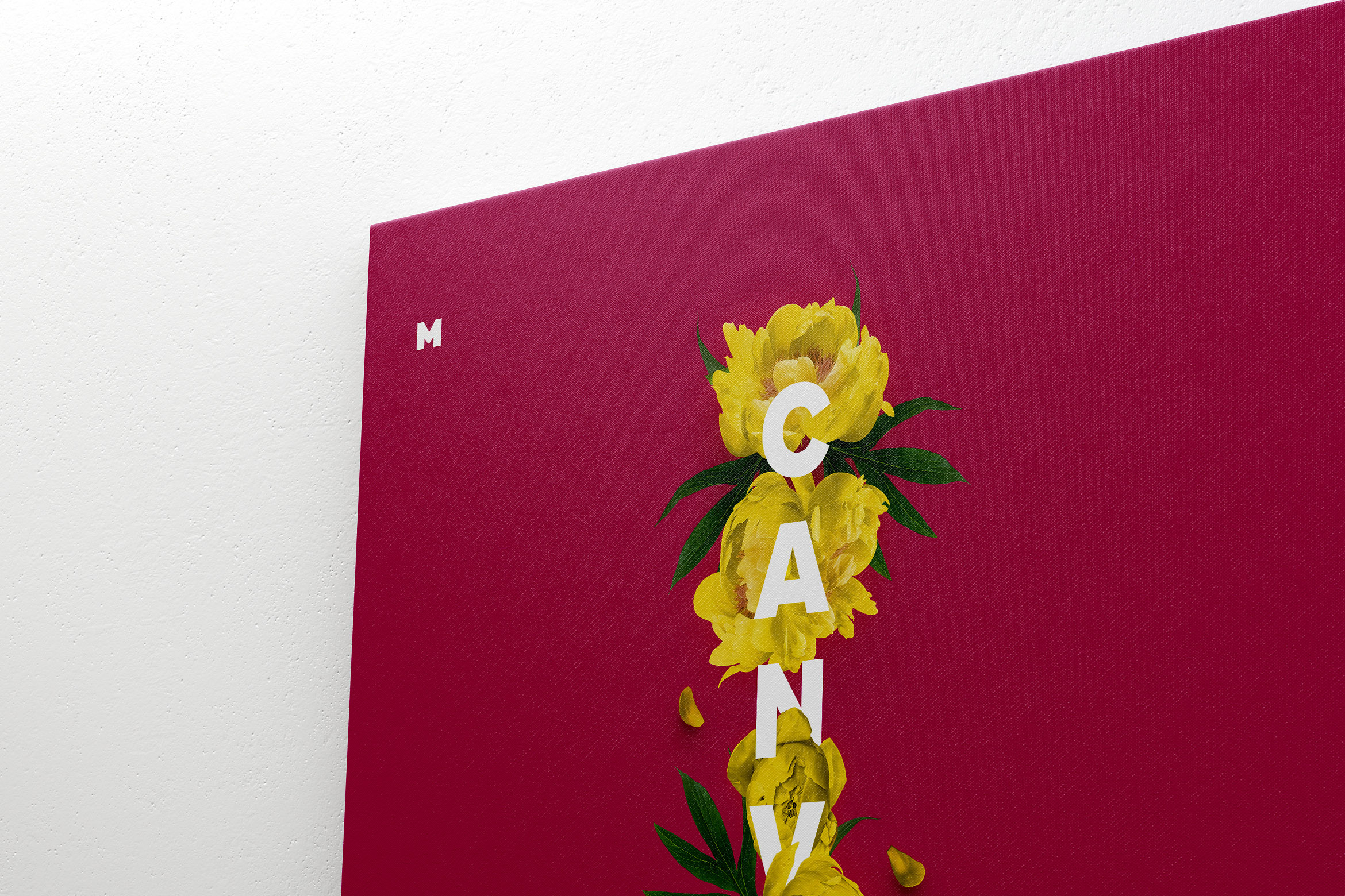 挂墙方形画布油画艺术作品展览右视图样机模板 Square Canvas Mockup Hanging on Wall, Right View插图(2)