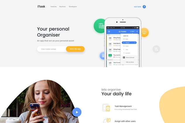 移动APP应用开发单页着陆页网页设计PSD模板 Mobile App Single Page Landing PSD Template插图(1)