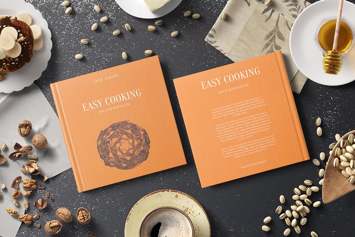 时尚高端的正方形的品牌手册画册楼书杂志菜谱设计书籍装帧VI样机展示模型mockups插图(5)