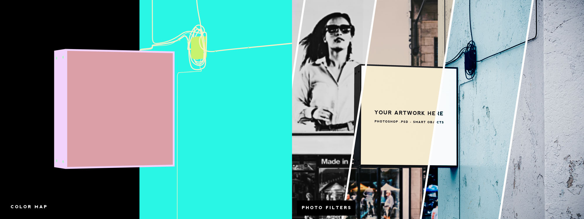 方形商店标志广告灯箱样机插图