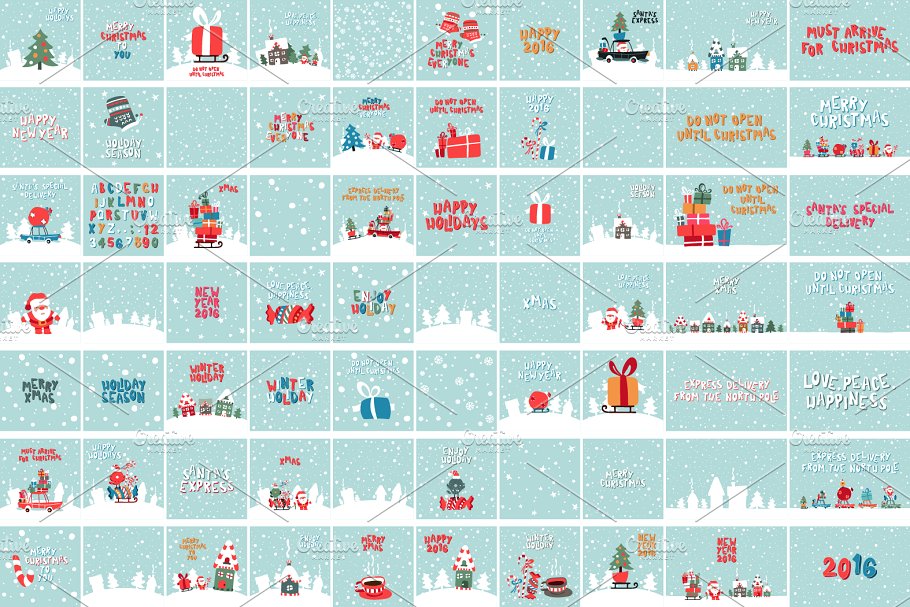 圣诞节新年主题矢量插画合集 New Year 2016! 64 Illustrations!插图