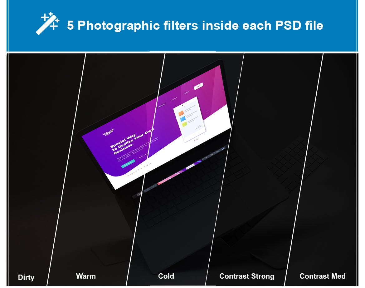 暗黑背景MacBook Pro笔记本电脑设计图预览素材库精选样机v3 Dark Macbook Pro Mockup V.3插图(1)