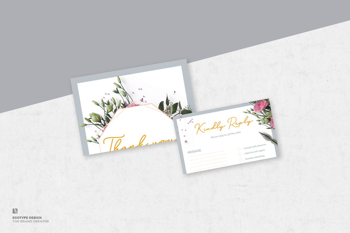 花卉装饰艺术风格婚礼邀请设计套件 Wedding Invitation Set插图(4)