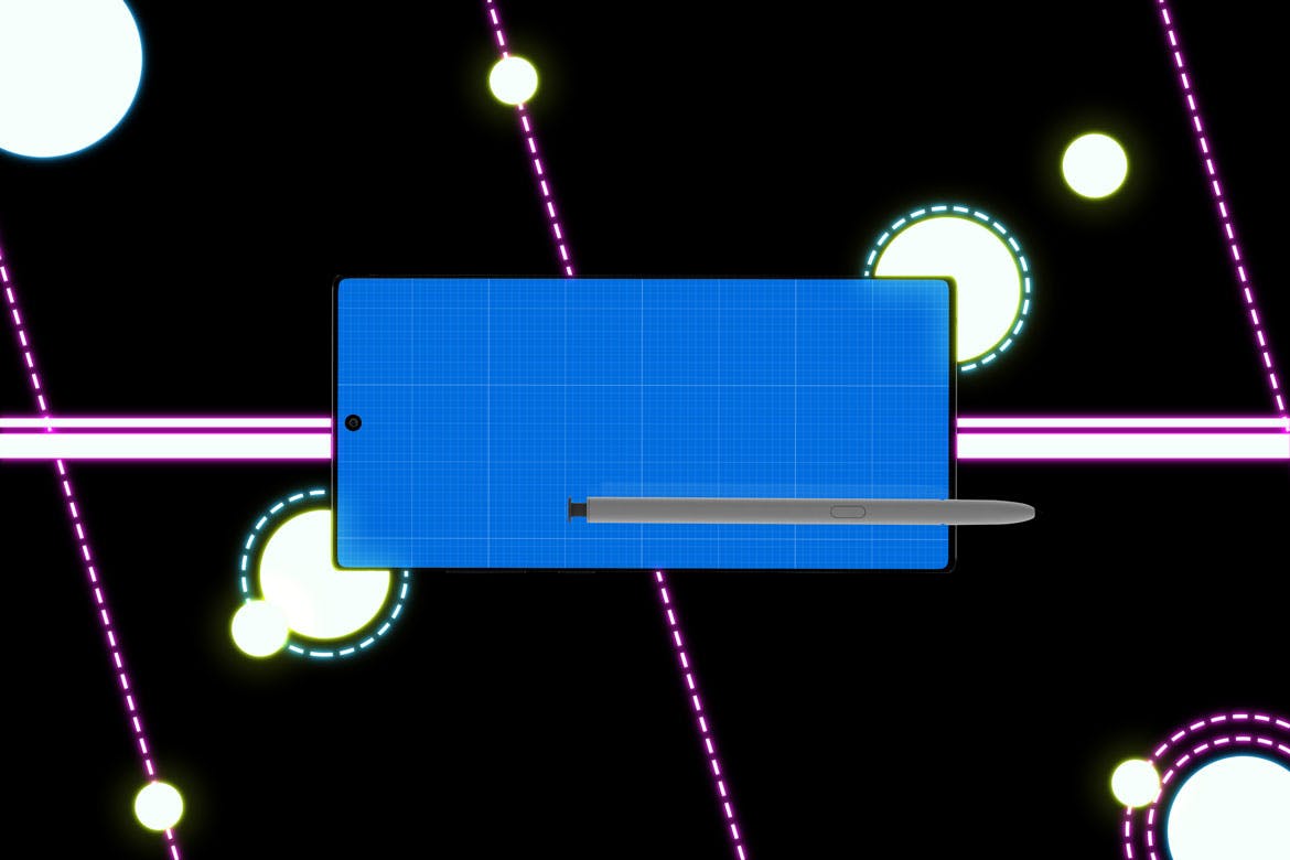 酷黑背景三星智能手机Note 10多角度屏幕预览样机模板 Neon Note 10 MockUp插图(9)