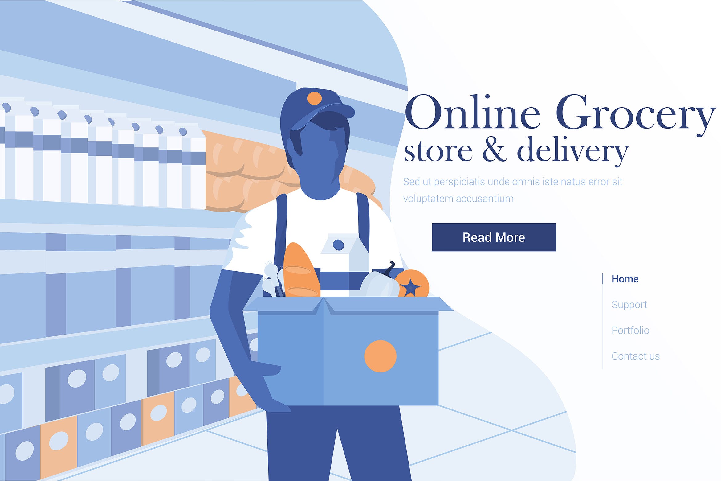 电子商务仓储及配送扁平化现代设计概念插画 Flat Modern design Illustration of Online Grocery插图
