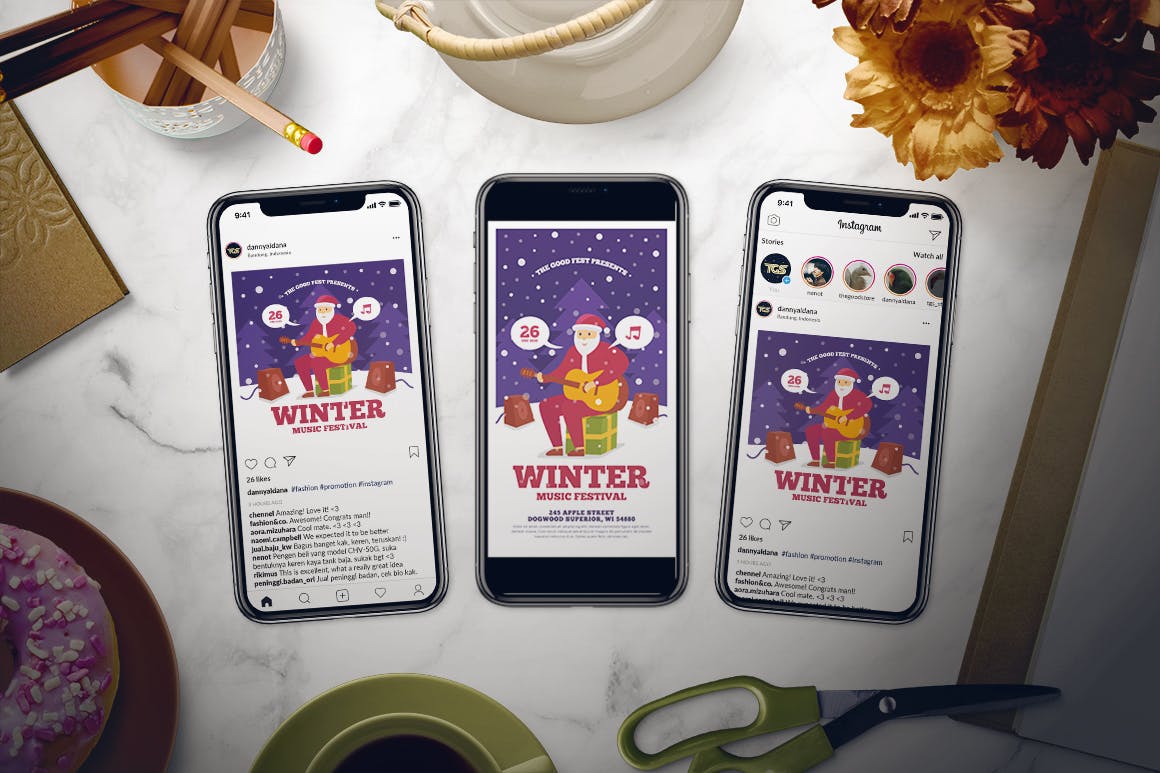 冬天音乐主题节日海报传单素材库精选PSD模板 Winter Music Festival Flyer插图(2)