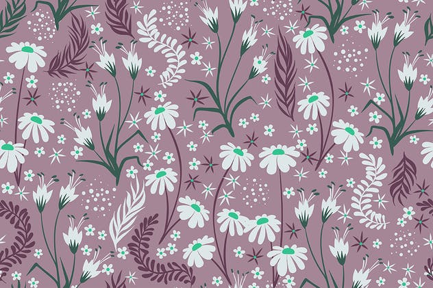 洋甘菊花卉无缝图案背景素材 Seamless Patterns Floral Chamomile Backgrounds插图(2)