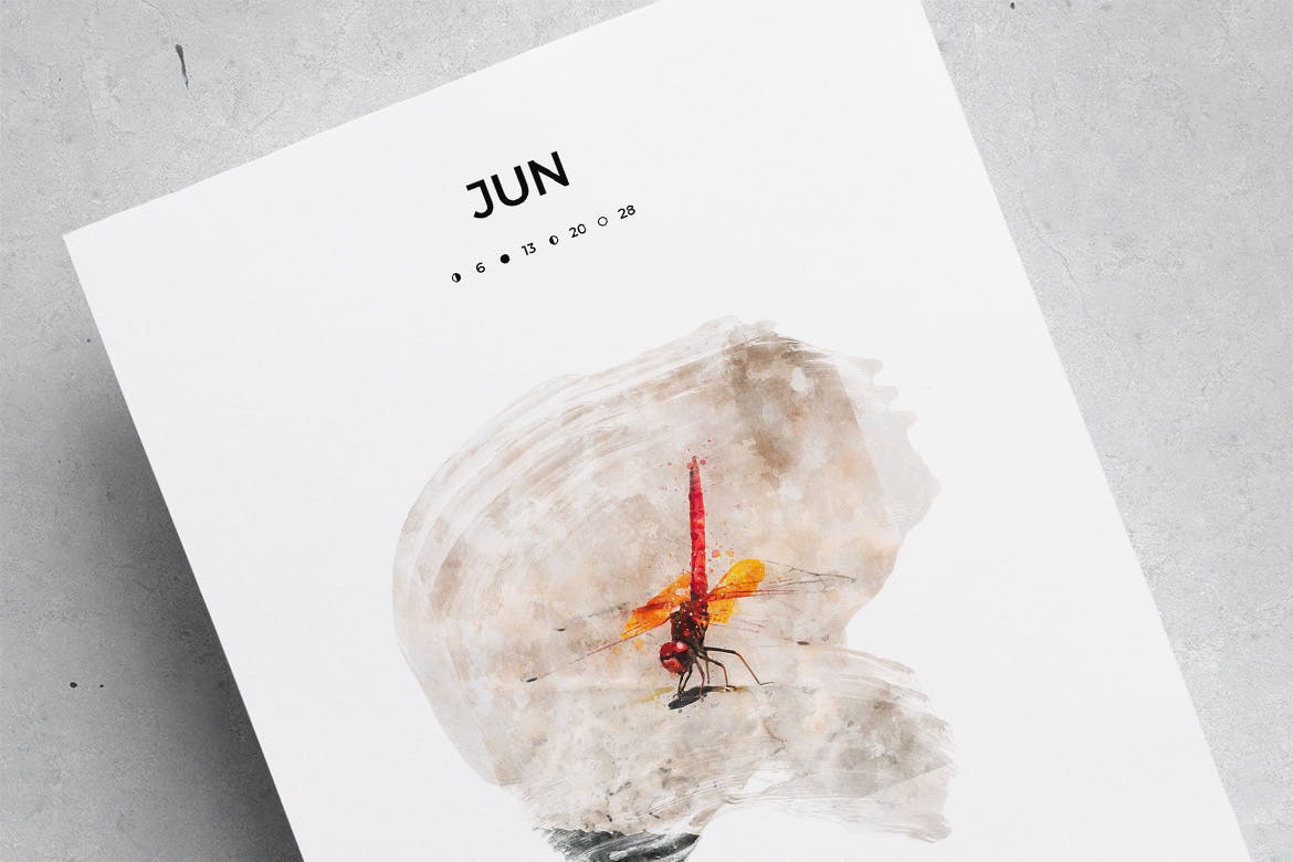 水彩手绘插画设计风格2020日历表年历表设计模板 2020 Watercolor Calendar插图(2)