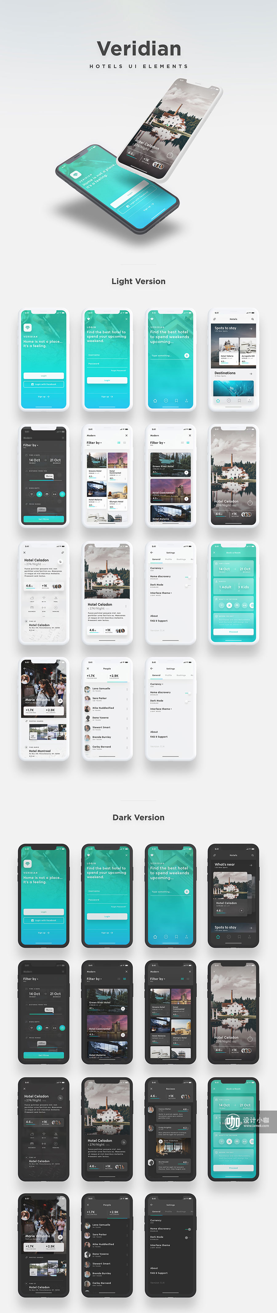 素材库下午茶：多功能文艺范旅行类APP UI KITS下载[PSD,XD,Sketch]插图