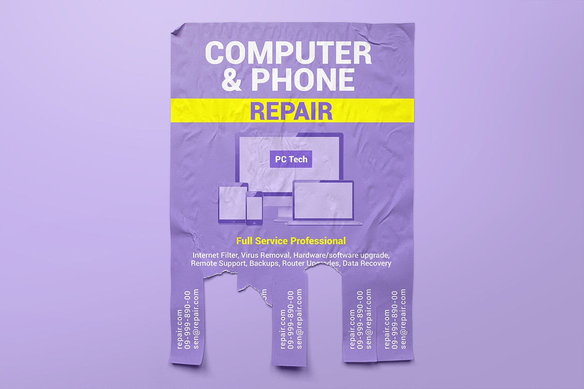 联系方式可撕下广告海报设计张贴效果图样机 Tear-off Ad Flyers Mockup插图(2)