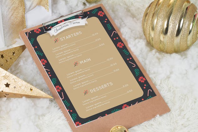 A4圣诞风格菜单设计印刷品样机模板 A4 Christmas Menu Mock Up插图(3)