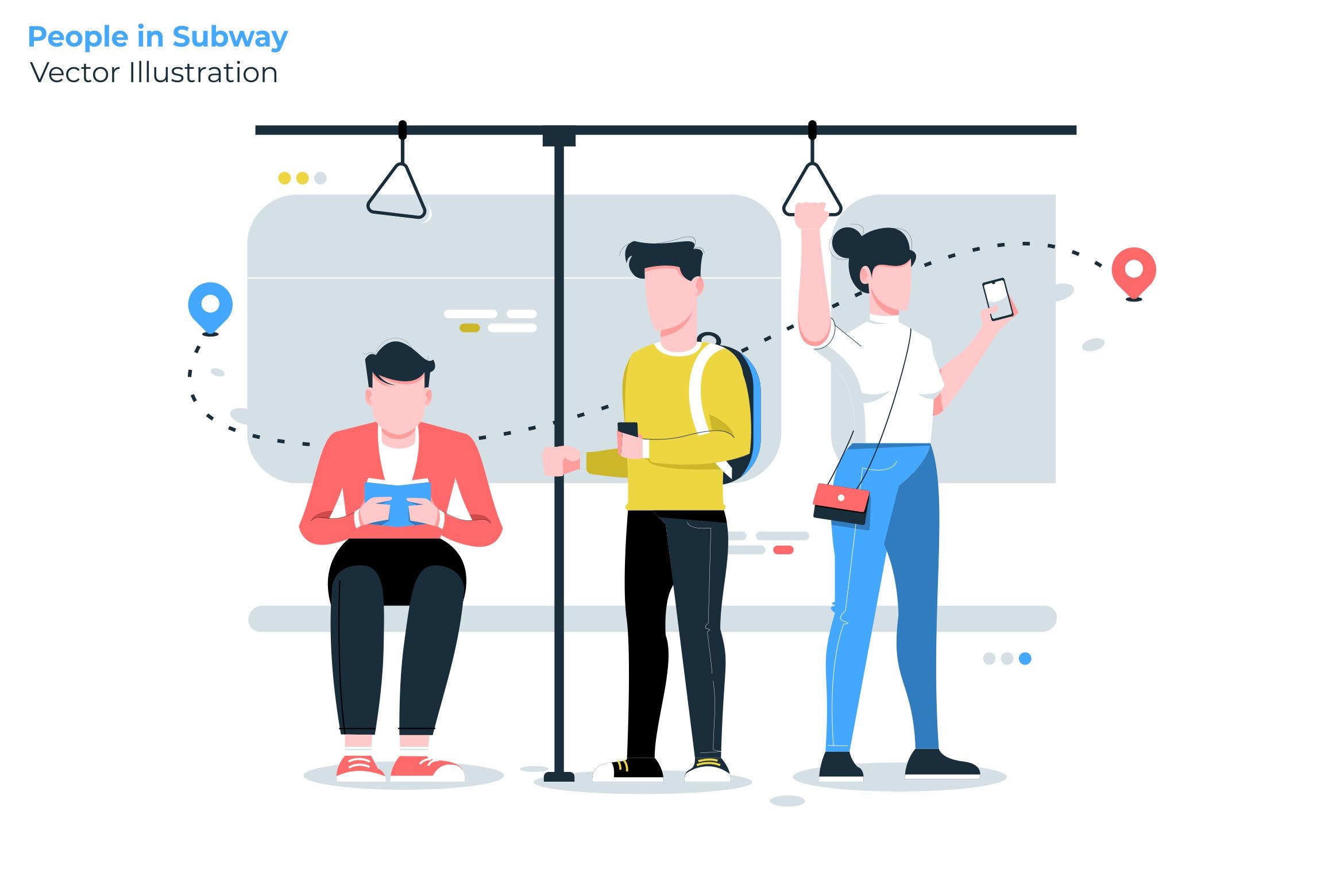 地铁出行主题矢量插画素材库精选素材 People in Subway – Vector Illustration插图