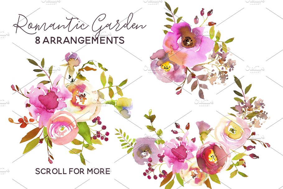 浪漫粉色水彩花卉 Romantic Pink Watercolor Flowers插图(1)