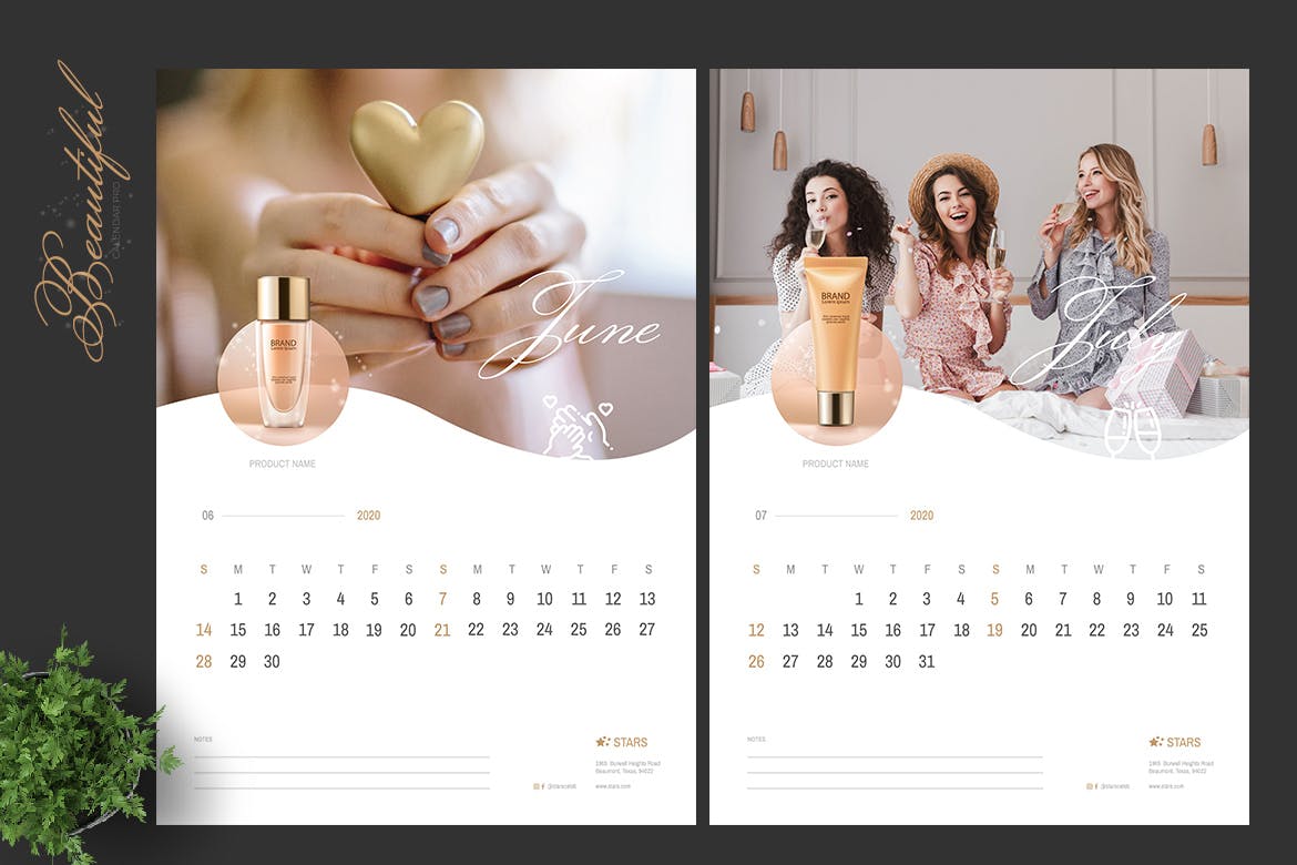 2020年美容行业定制竖版活页台历设计模板 2020 Clean Creative Beauty Calender Pro插图(4)