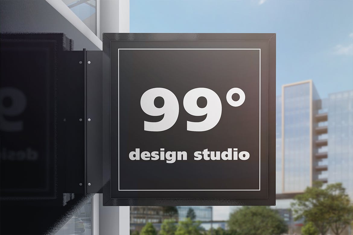 建筑大楼方形广告标志设计效果图样机 Building Advertising Square Sign Mockup插图(2)