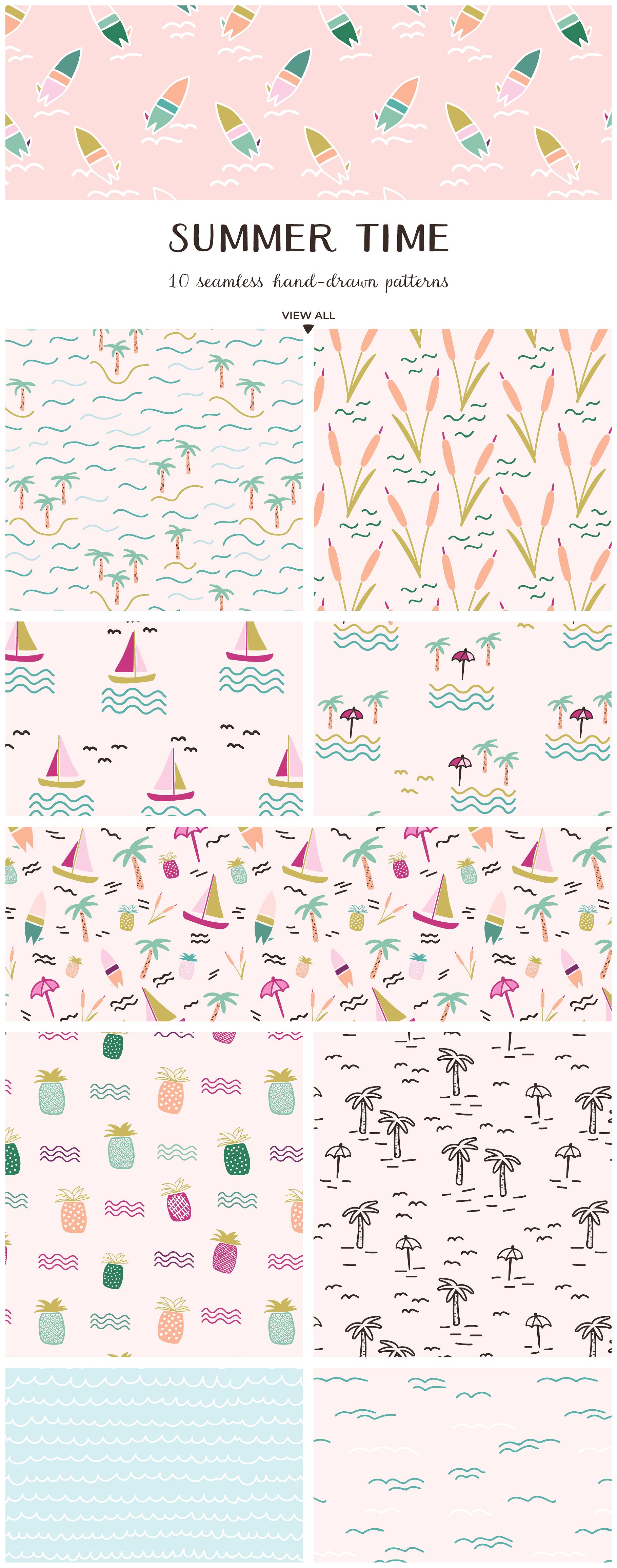 夏日色彩斑斓图案纹理 Summer Time Vector Patterns插图(1)
