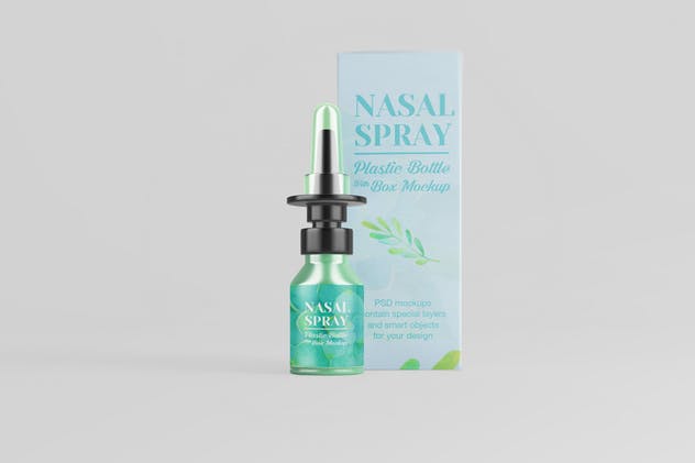 滴鼻药剂塑料瓶及包装盒外观设计样机 Nasal Plastic Bottle With Box Mockup插图(5)