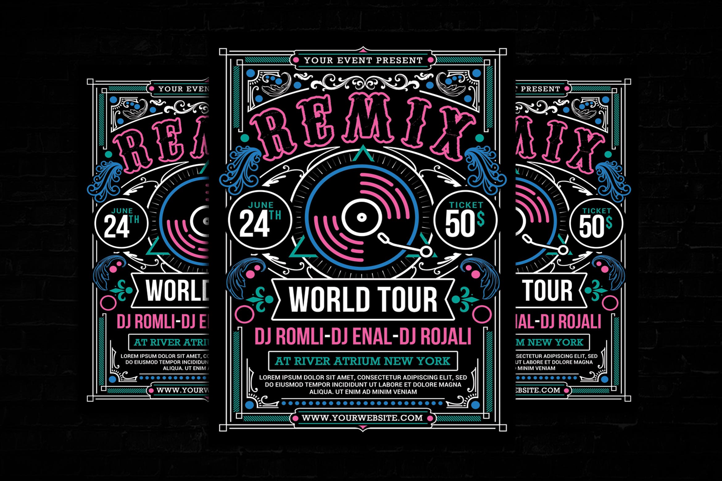 现代DJ音乐活动海报传单素材库精选PSD模板 Modern DJ Event Flyer插图