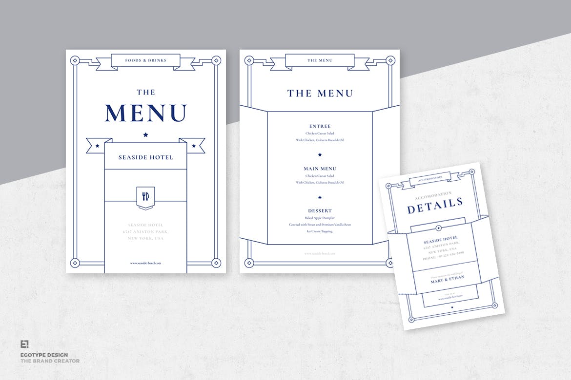 蓝色简约线条艺术风格婚礼邀请函设计套装 Wedding Invitation Suite插图(3)