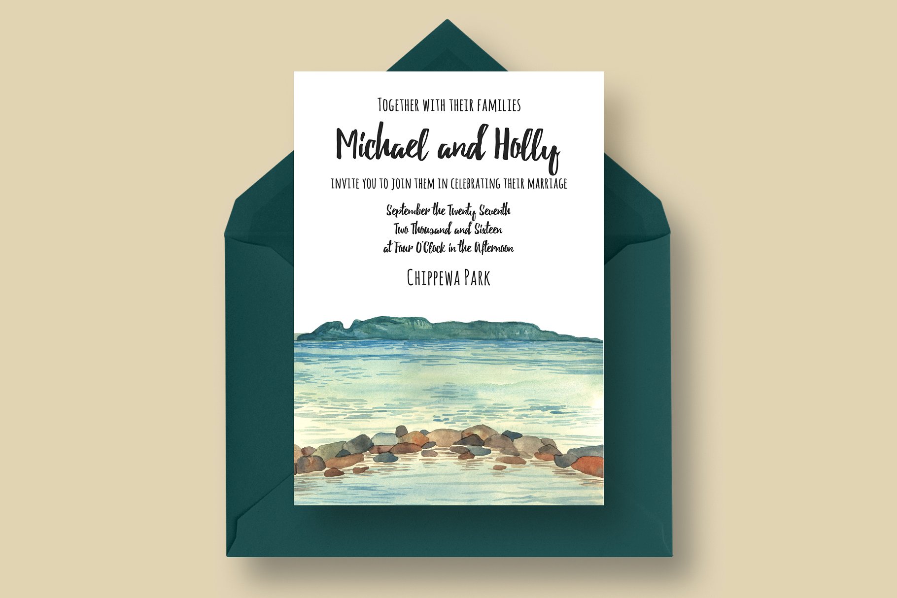 湖畔小木屋婚礼邀请函设计模板套装 Cabin at the Lake Wedding Suite插图(1)