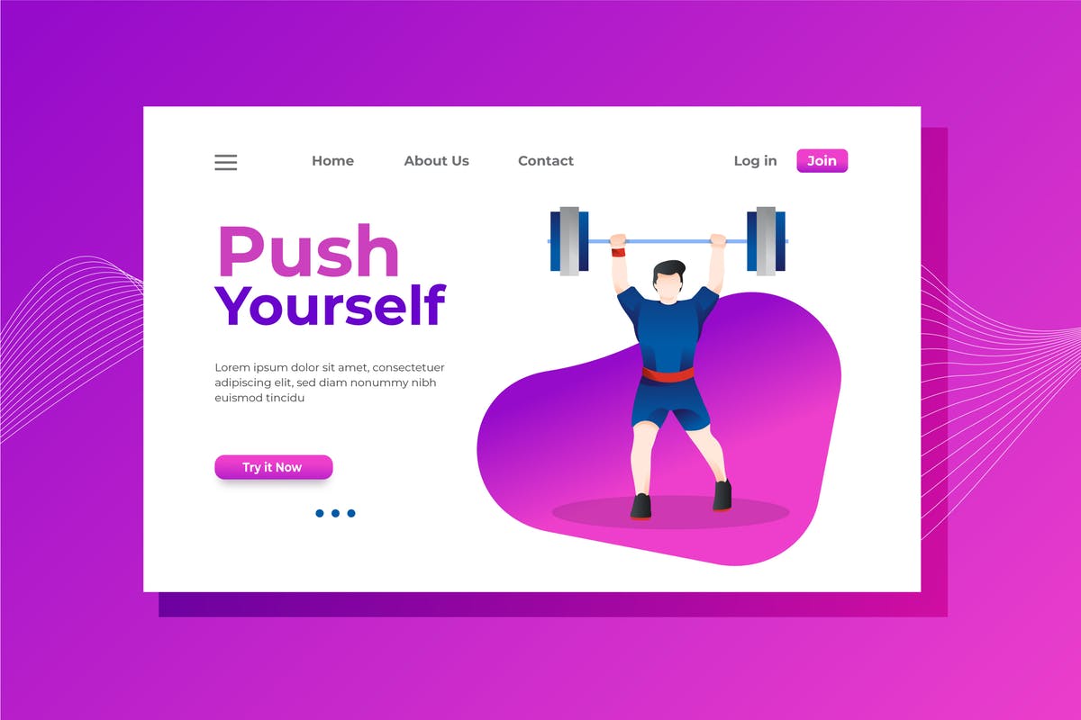 自我营销概念插画创意着陆页设计模板 Push Yourself Landing Page Illustration插图