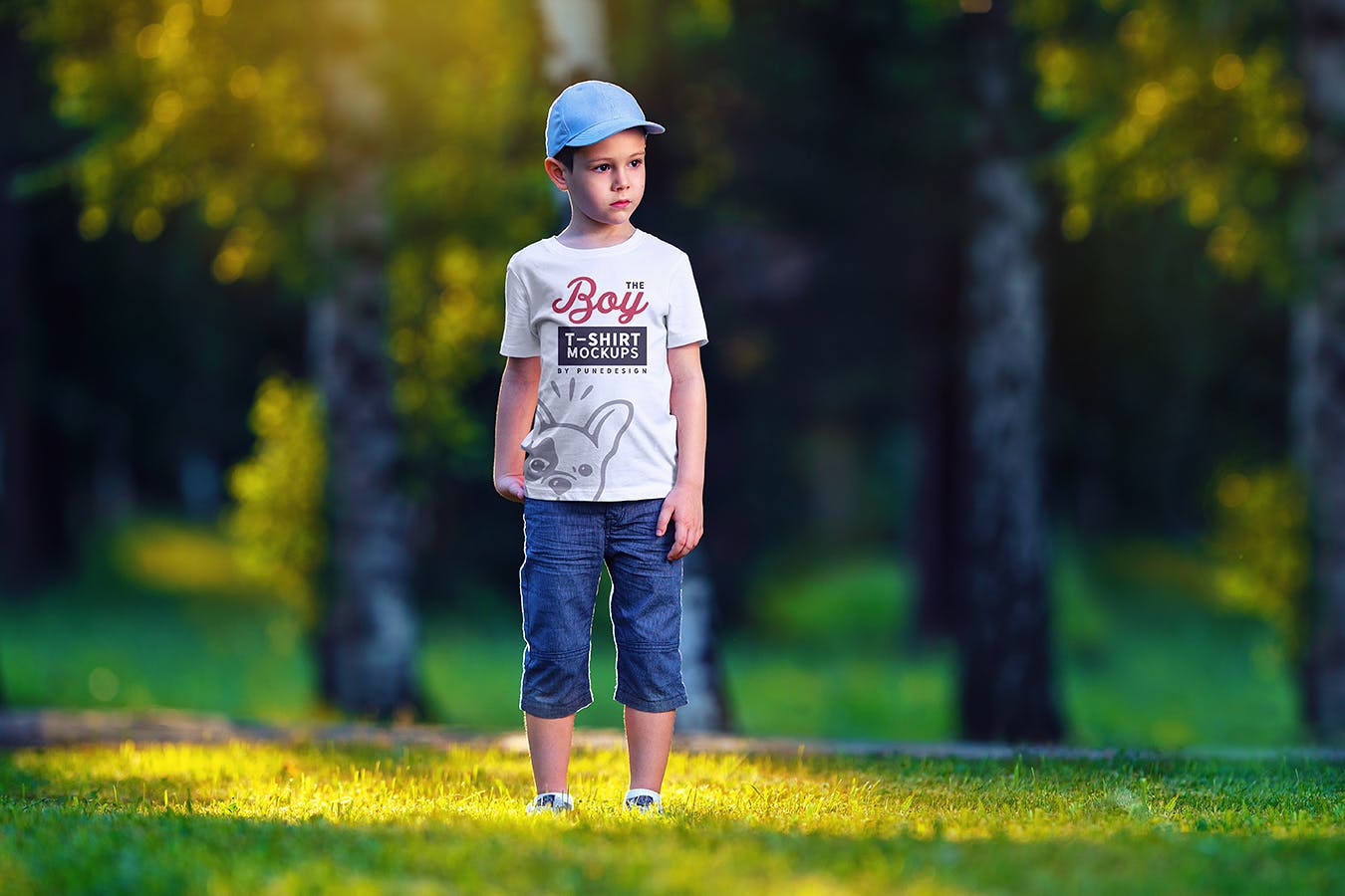 男童T恤胸前印花图案设计预览样机模板v2 Boy T-Shirt Mock-Up Set 2插图(1)