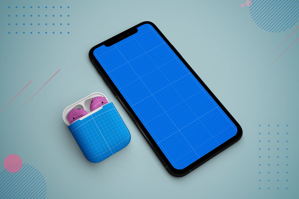 抽象设计风格iPhone 11手机&AirPods耳机素材库精选样机模板 Abstract iPhone 11 & AirPods Mockup插图(11)