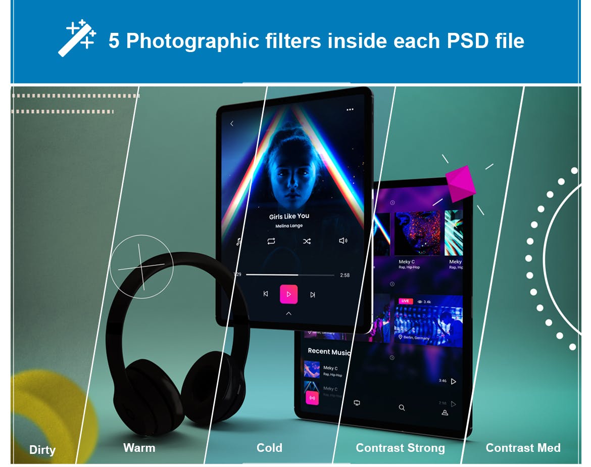 抽象设计风格iPad Pro平板电脑APP设计屏幕预览样机 Abstract iPad Pro Music App插图(7)