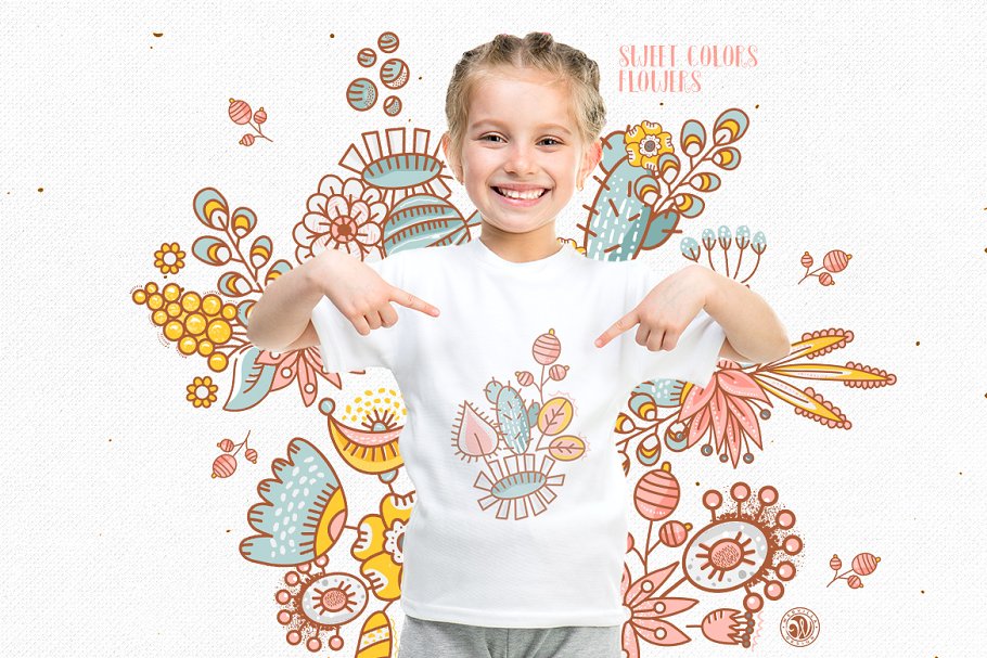 甜蜜色彩手绘花卉插画 Sweet Colors Flowers插图(1)