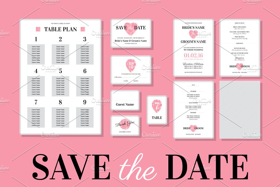 婚礼邀请函设计模板合集 Wedding Stationery Template Set插图(1)