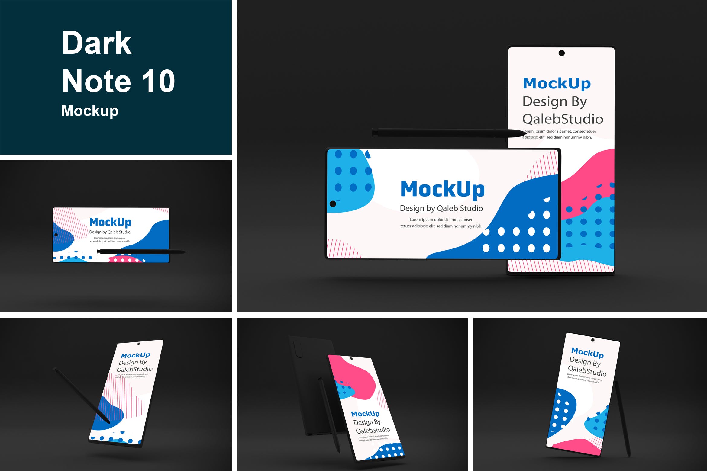 Note 10大屏手机屏幕预览样机模板 Dark Note 10 Mockup插图