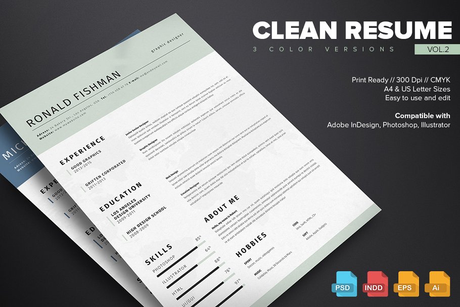 简约风格职场简历模板素材v2 Clean Resume Template Vol.2插图