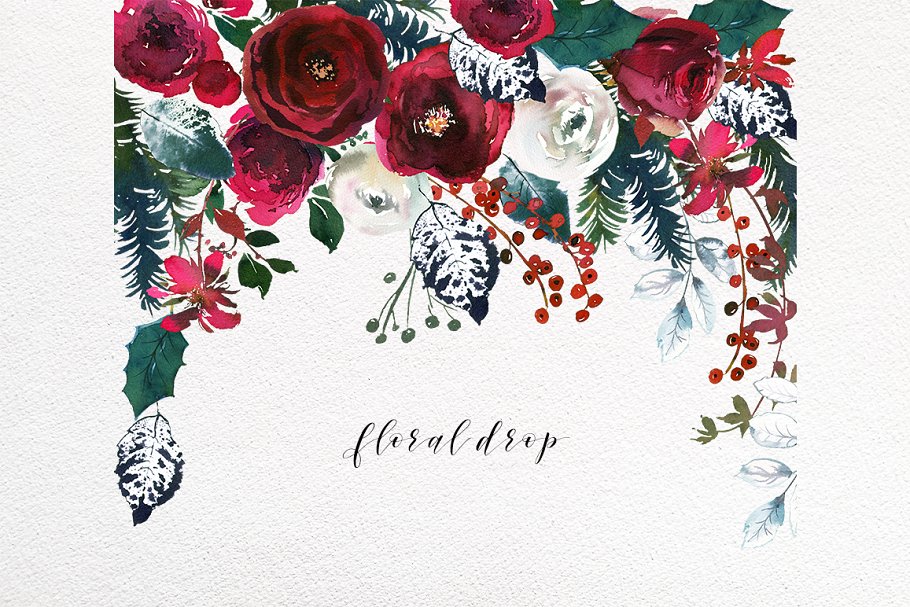 圣诞节氛围水彩花卉剪贴画合集 Christmas Watercolor Flowers Clipart插图(2)